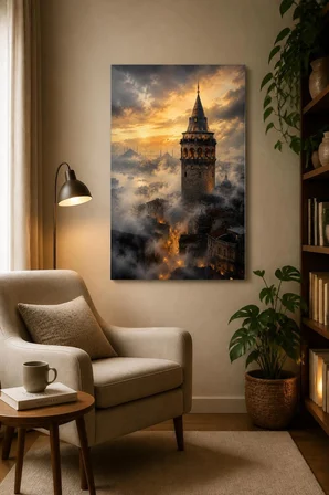 Galata Kulesi İstanbul Baskılı Cam Tablo – UV Baskı Şehir Manzarası Duvar Tablosu