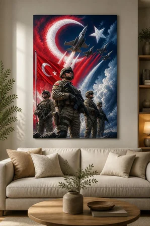 Türk Askeri F16 Desenli Baskılı Cam Tablo – UV Baskı Dekoratif Duvar Tablosu