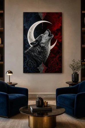 Bozkurt ve Hilal Baskılı Cam Tablo – UV Baskı Türk Motifli Duvar Dekoru