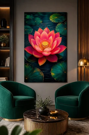 Lotus Çiçeği Baskılı Cam Tablo – UV Baskı Dekoratif Duvar Tablosu