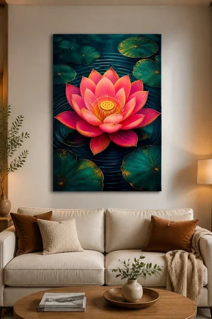 Lotus Çiçeği Baskılı Cam Tablo – UV Baskı Dekoratif Duvar Tablosu