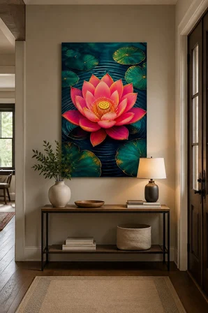 Lotus Çiçeği Baskılı Cam Tablo – UV Baskı Dekoratif Duvar Tablosu