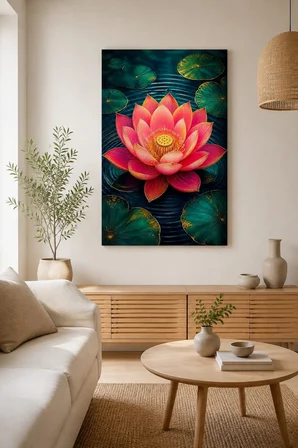 Lotus Çiçeği Baskılı Cam Tablo – UV Baskı Dekoratif Duvar Tablosu