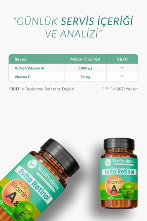 Evita Retinol Vitamin A & E İkili Paket Cilt Yenileme, Anti-Aging ve Antioksidan Desteği