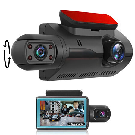 Wodimark A68 Full HD 1080P Araç Kamerası | Çift Lens, 360° Döner Gövde, Gece Görüşü, G-Sensörlü Dashcam