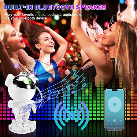 Wodimark Astronot Galaxy Projektör – Uzaktan Kumandalı LED Yıldızlı Gece Lambası, Çok Renkli Nebula Gökyüzü Projektörü (Bluetooth Hoparlörlü)