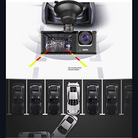 Wodimark 1080P Araç Kamerası Dash Cam – 3’lü Kamera (Ön + Arka + İç), Full HD, Gece Görüşü, G-Sensör, 170° Geniş Açı, 2.0'' LCD Ekran