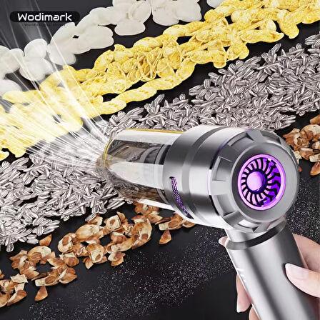 Wodimark Kablosuz El Süpürgesi – 20000Pa Güçlü Emiş, 4’ü 1 Arada Mini Vakum, LED Ekranlı, Üfleme Özellikli, Fırçasız Motorlu Taşınabilir Şarjlı Süpürge