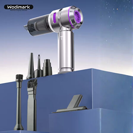 Wodimark Kablosuz El Süpürgesi – 20000Pa Güçlü Emiş, 4’ü 1 Arada Mini Vakum, LED Ekranlı, Üfleme Özellikli, Fırçasız Motorlu Taşınabilir Şarjlı Süpürge