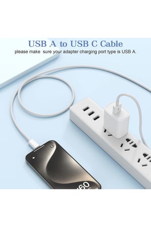 Wodimark Hızlı Şarj ve CarPlay Uyumlu USB-A - USB-C Kablo , Araç Şarj ve Bağlantı Kablosu – 1M , Beyaz