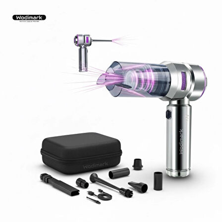 Wodimark 20000Pa Kablosuz El Süpürgesi – 4’ü 1 Arada Mini Vakum, LED Ekranlı, Üfleme Özellikli, Fırçasız Motorlu, Taşınabilir Şarjlı Araba ve Ev Temizlik Süpürgesi