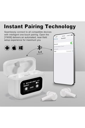 Wodimark Akıllı Ekranlı Kutulu Kablosuz Kulaklık Dokunmatik Bluetooth 5.3 Kulak içi kulaklık Sporcu Kulaklığı ANC/ENC Gürültü Engelleme
