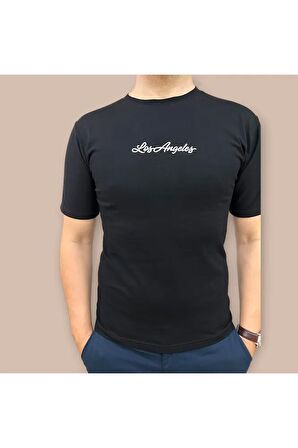 Erkek  Slim Fit Los Angeles Baskılı Pamuklu T-Shirt