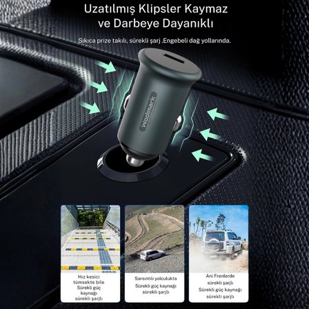 Wodimark Type-c Çıkışlı Hızlı Şarj Özellikli Kablolu Araç Şarj Cihazı Çakmaklık Şarj Aleti 
