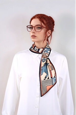 Walkenzo Geometrik At Desenli Modern Tasarım Kadın Kravat Fular