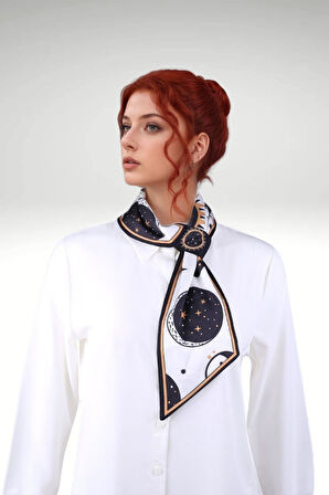 Walkenzo Kozmik Güneş & Gezegen Desenli Şık Kadın Kravat Fular