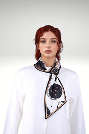 Walkenzo Kozmik Güneş & Gezegen Desenli Şık Kadın Kravat Fular