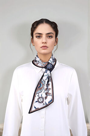 Walkenzo Çini Desenli Zarif Tasarım Şık Kadın Kravat Fular