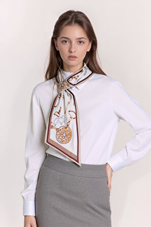 Walkenzo Zincir Desenli Modern Tasarım Kadın Kravat Fular