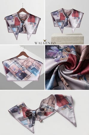 Walkenzo Vintage Desenli İpeksi Kumaş Özel Kesim Kadın Fular Omuz Şalı