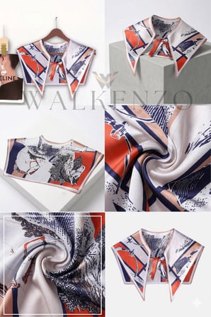 Walkenzo Sanatsal At Desenli İpeksi Kumaş Özel Kesim Kadın Fular Omuz Şalı