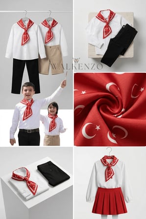 Walkenzo Türk Bayrağı Desenli Kravat Formlu Çocuk Fular