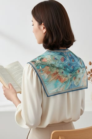 Walkenzo Tavus Kuşu Tüy Desenli Kadın Omuz Şalı |Yakalık Fular