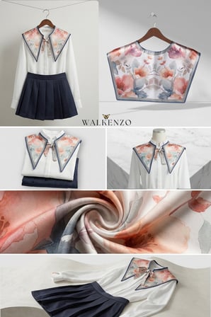 Walkenzo Sanatsal Sulu Boya Çiçek Desenli Şifon Omuz Şalı |Yakalık Fular
