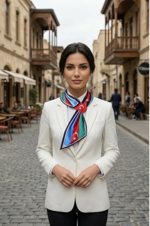 Walkenzo Azerbaycan Bayrağı Temalı Özel Tasarım Kravat Formlu Kadın Fular