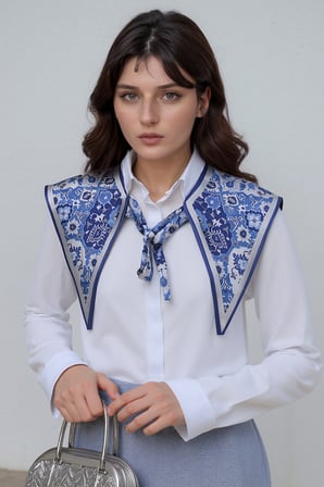 Walkenzo İznik Çini Motifli Kadın Omuz Şalı | Fular Yaka (Yakalık)
