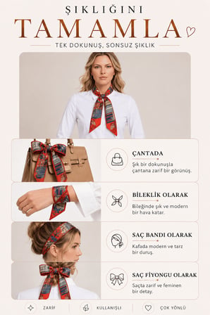 Walkenzo Etnik Retro Desenli Çanta Bileklik Saç Çok Amaçlı Kadın Kelebek Fular