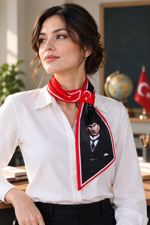 Walkenzo Türk Bayrağı Desenli Şık Kadın Kravat Fular
