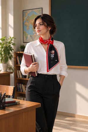 Walkenzo Türk Bayrağı Desenli Şık Kadın Kravat Fular