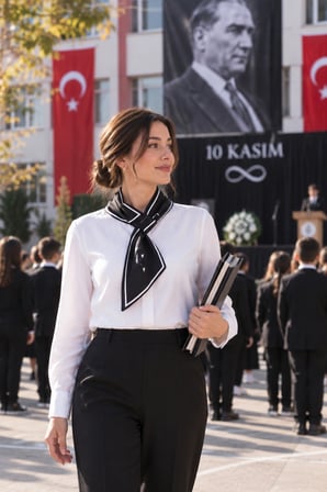 Walkenzo Türk Bayrağı Desenli Şık Kadın Kravat Fular