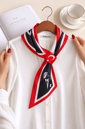 Walkenzo Türk Bayrağı Desenli Şık Kadın Kravat Fular