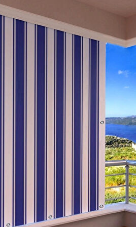 CEYLAN Home Balkon Perdesi Kuş Gözü Ölçü Seçenekli Mavi Beyaz Çizgili