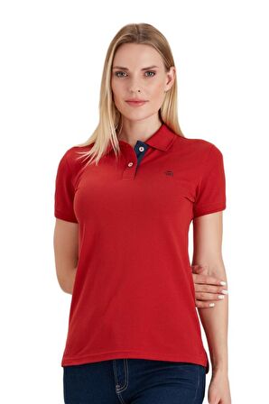 Polo Yaka Pamuklu Kadın T-shirt Bordo-XS