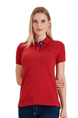 Polo Yaka Pamuklu Kadın T-shirt Bordo-XXL