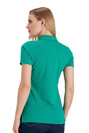 Polo Yaka Pamuklu Kadın T-shirt Yeşil-XS