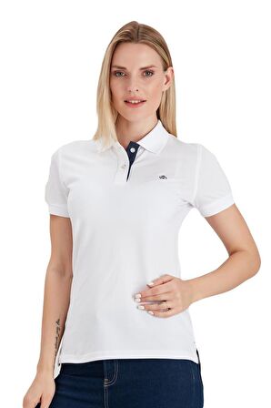 Polo Yaka Pamuklu Kadın T-shirt Beyaz-XS