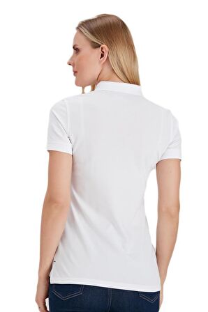 Polo Yaka Pamuklu Kadın T-shirt Beyaz-XS