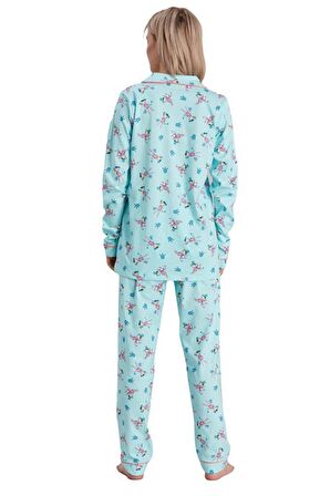 Woolnat Queen Pamuklu Kız Çocuk Pijama Takımı Mint-14 Yaş