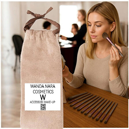 Wanda Nara Cosmetics Profosyonel Premium Beauty Kahve-Gri Makyaj Aplikatör Fırçası 14 Lü Set
