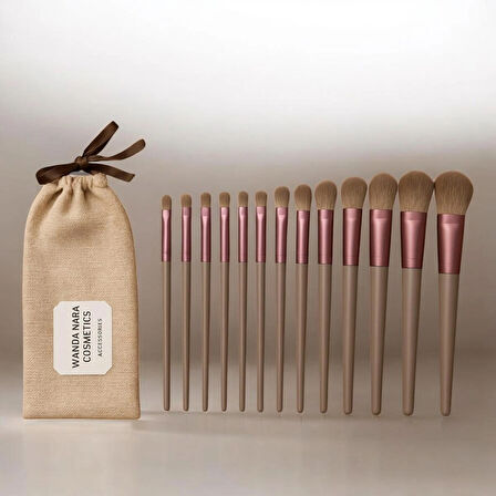 Wanda Nara Cosmetics Profosyonel Premium Beauty Kahve-Gri Makyaj Aplikatör Fırçası 14 Lü Set