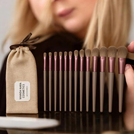 Wanda Nara Cosmetics Profosyonel Premium Beauty Kahve-Gri Makyaj Aplikatör Fırçası 14 Lü Set