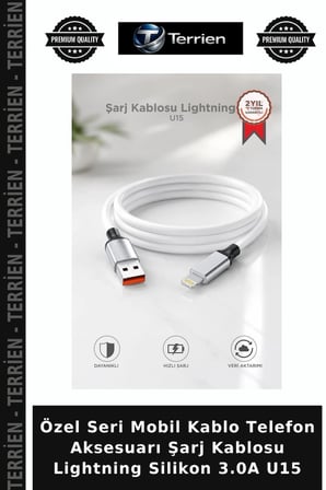 Özel Seri Mobil Kablo Telefon Aksesuarı Şarj Kablosu Lightning Silikon 3.0A U15