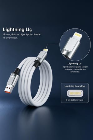 Özel Seri Mobil Kablo Telefon Aksesuarı Şarj Kablosu Lightning Silikon 3.0A U15
