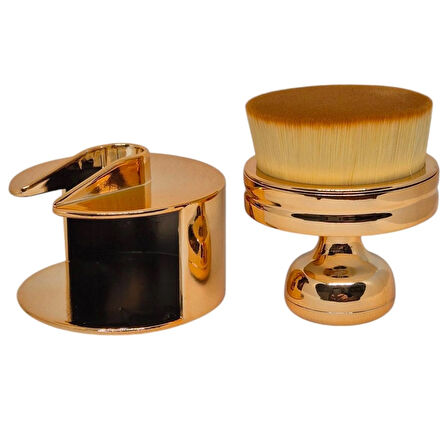 Lüks Touch Gold - Altın Renkli Metal Standlı Shine Brush Ergonomik Pudra Fırçası – Makyajınızı Sanata Dönüştürün