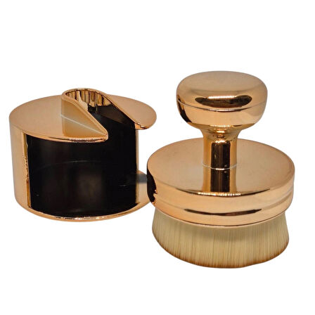 Lüks Touch Gold - Altın Renkli Metal Standlı Shine Brush Ergonomik Pudra Fırçası – Makyajınızı Sanata Dönüştürün