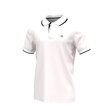 Polo Yaka Çizgili Pamuklu Erkek T-shirt Beyaz-L
